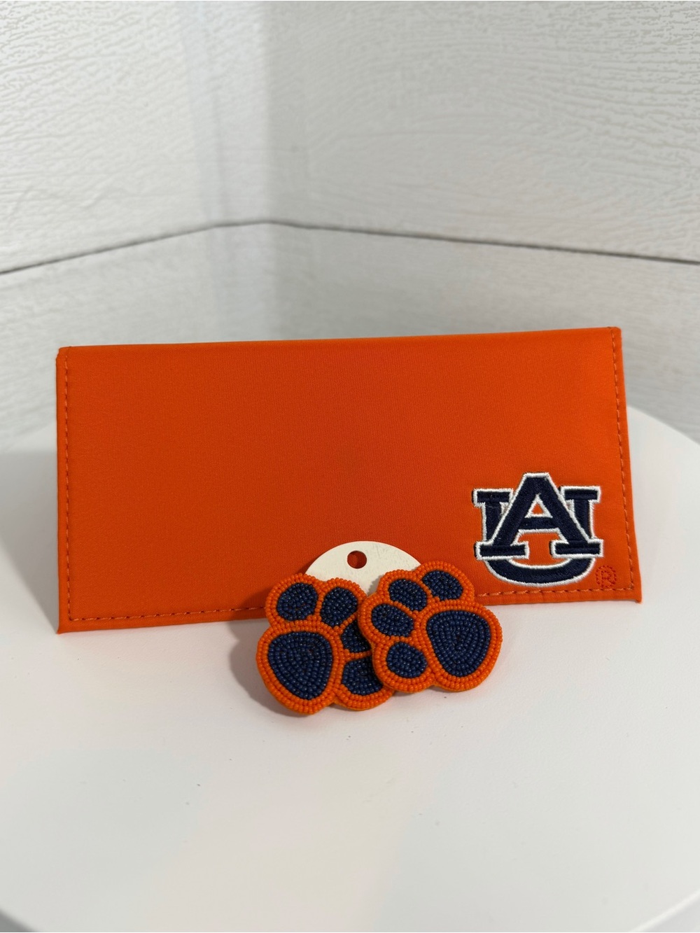 Auburn University Bundle Orange & Navy Slim Wallet + Tiger Paw Beaded Earrings